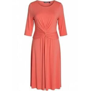 LANDS END Women Plus 2X 20 22 Dress Midi Twist Knot Coral Pima Cotton 3/4 Sleeve